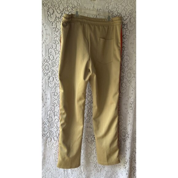 Jian Wang XL Men's 2 Pc Retro Zip Up Pockets Beige Striped Trim Track Suit - Picture 11 of 11